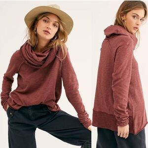 Free People Cowl Neck Sweater in Burgundy